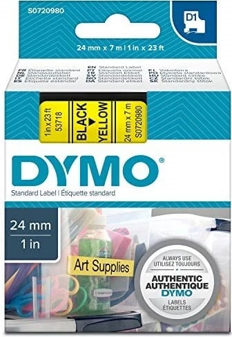 Etiketë DYMO D1 Standard, 24mm, E zezë në e verdhë