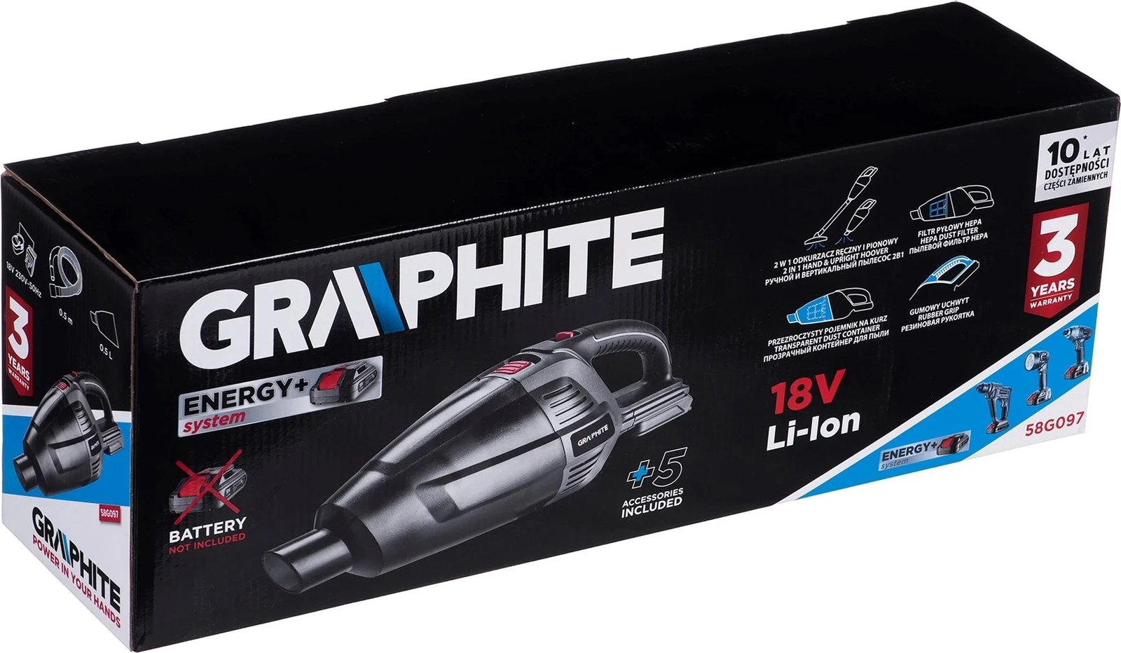 Fshesë portative dhe vertikale GRAPHITE 18V pa bateri, e zezë