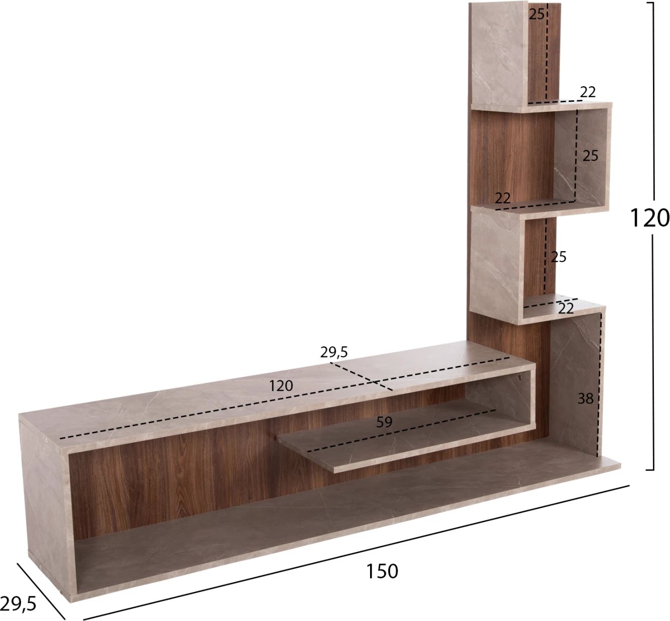 Kombinim mobiljesh për TV EDELIE FH8908.14 melaminë me teksturë guri gri-natyrale 150x29.5x120H cm