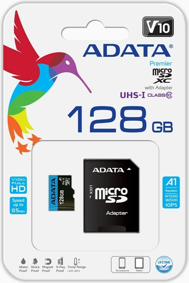 MicroSD Adata, 128GB, Class 10