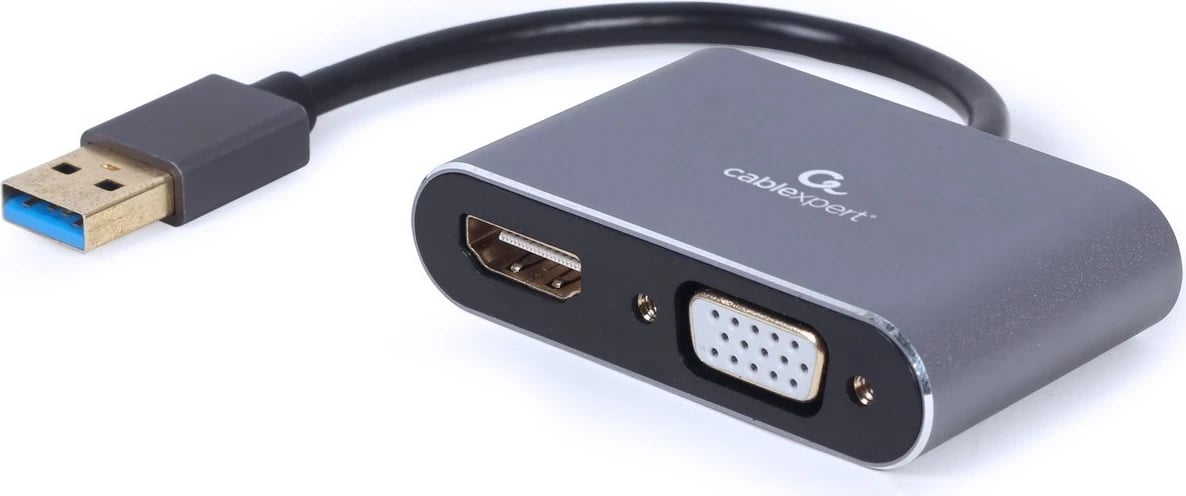 Adapter Gembird, USB në HDMI + VGA, gri