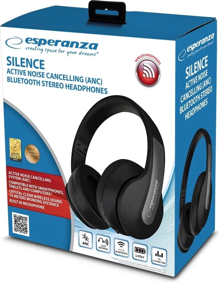 Kufje Bluetooth Esperanza EH240, me rrip, të zeza