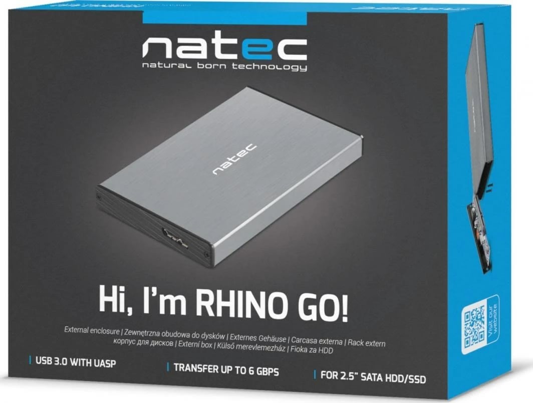 Kuti për disk HDD/SSD, NATEC RHINO GO, 2.5", e zezë