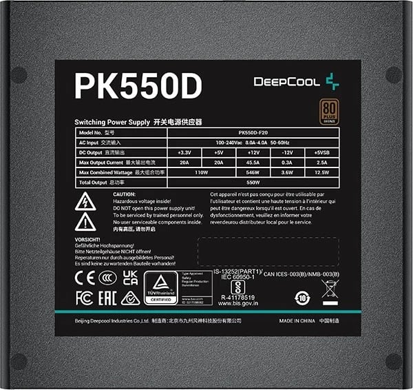 Furnizues i Energjisë DeepCool PK550D, 550 W, 20+4 pin ATX, i Zi