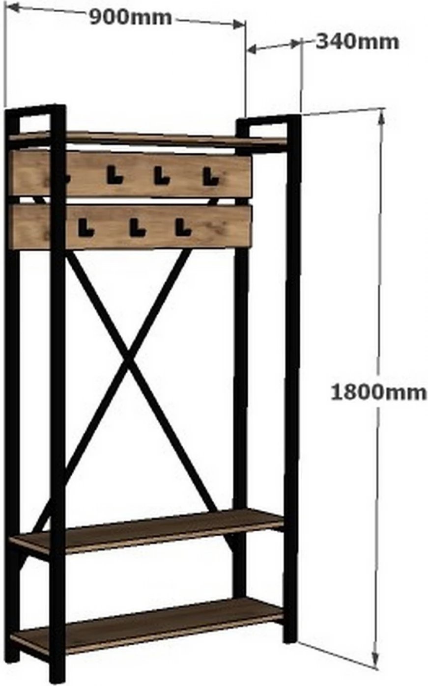 Mobilje hyrëse, dru natyral & e zezë, FH8943.01, 90x34x180 cm