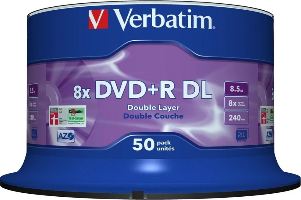 DVD+R Verbatim 8x Double Layer, 8.5 GB, 50 copë, Argjendtë