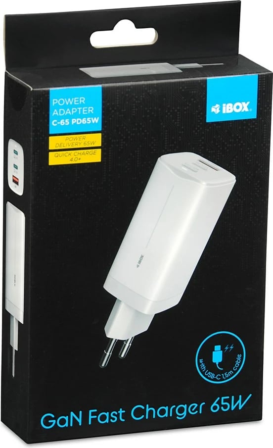 Karikues për celular iBOX C-65, 65W, i bardhë 