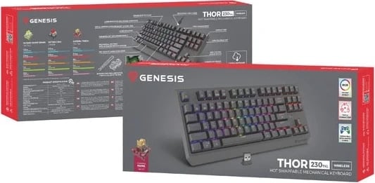 Tastaturë mekanike Genesis Thor 230 TKL, RGB, Outemu Panda, e zezë