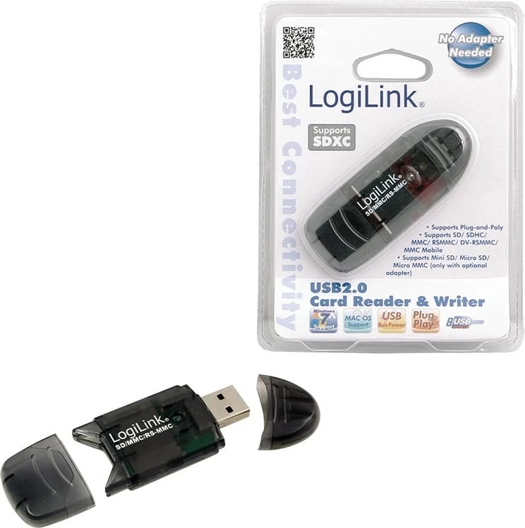 Lexues kartelash LogiLink, USB 2.0, i jashtëm për SD/MMC, i zi