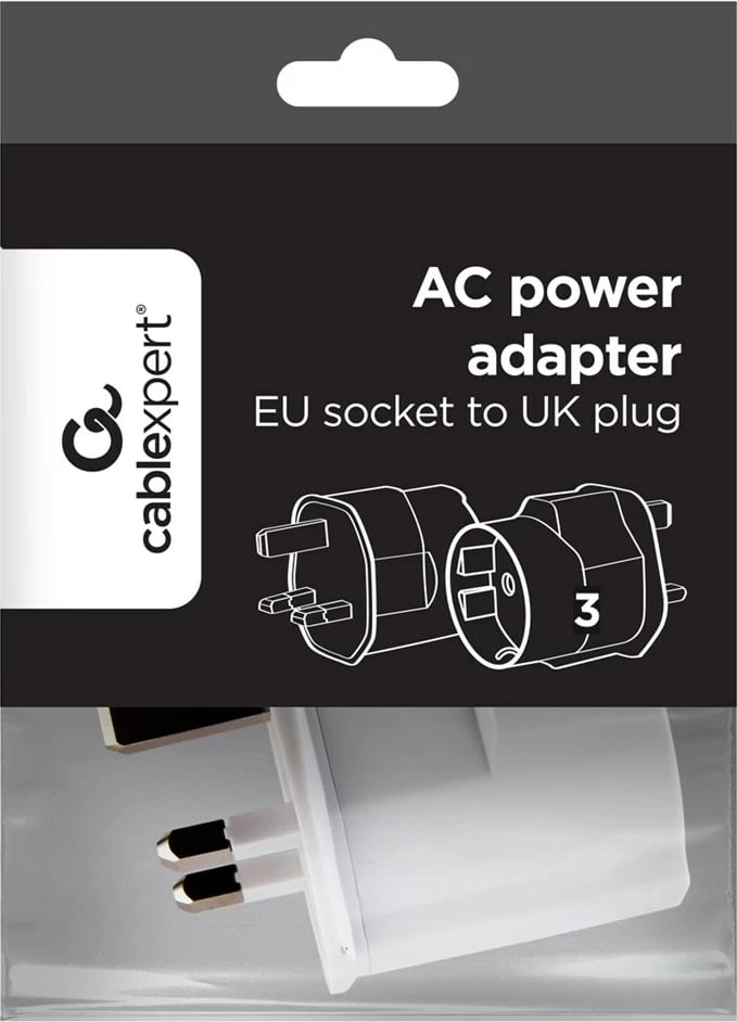 Adapter AC GEMBIRD A-AC-EUFUKM-01, EU Schuko socket në UK plug, 13 A, e bardhë