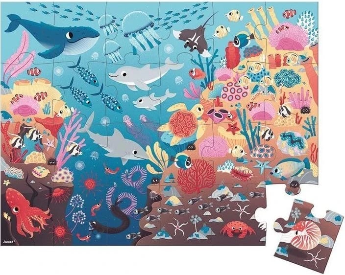 Puzzle Janod Ocean me mini-lampë UV, 24 elemente