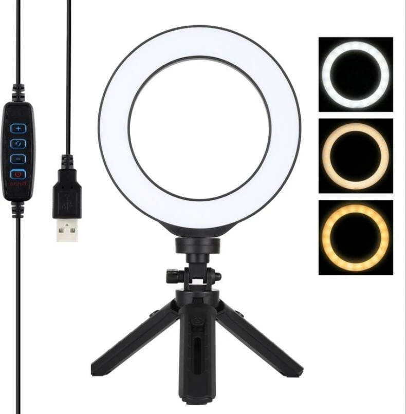 Dritë LED në formë unaze, 15cm + mini tripod, e zezë