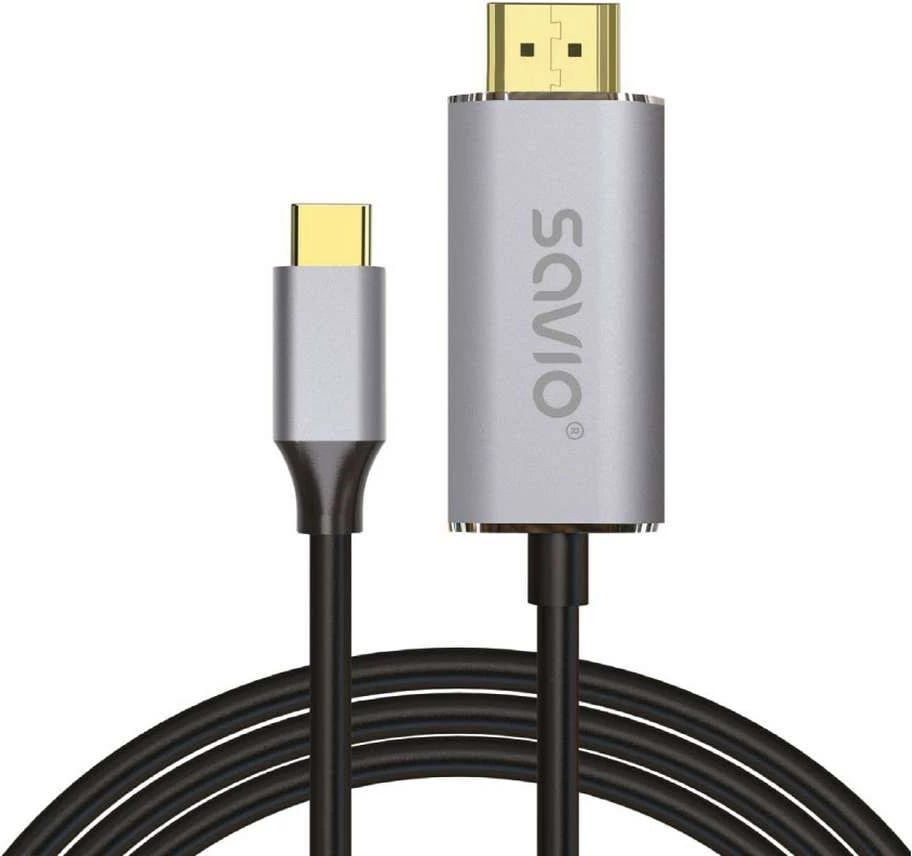Kabllo USB-C HDMI 2.0B, Savio CL-171, 2m, argjend/ e zezë
