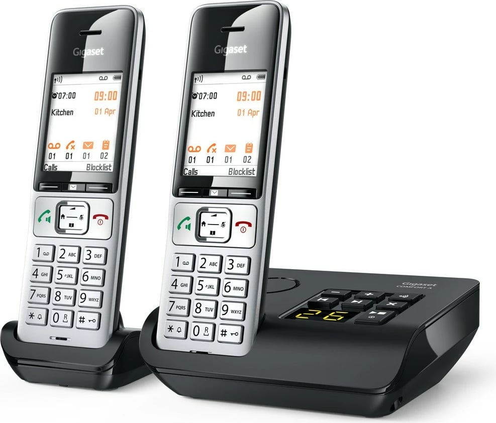 Telefon Gigaset COMFORT 500A duo, Analog/DECT, 200 kontakte, i zi, argjend