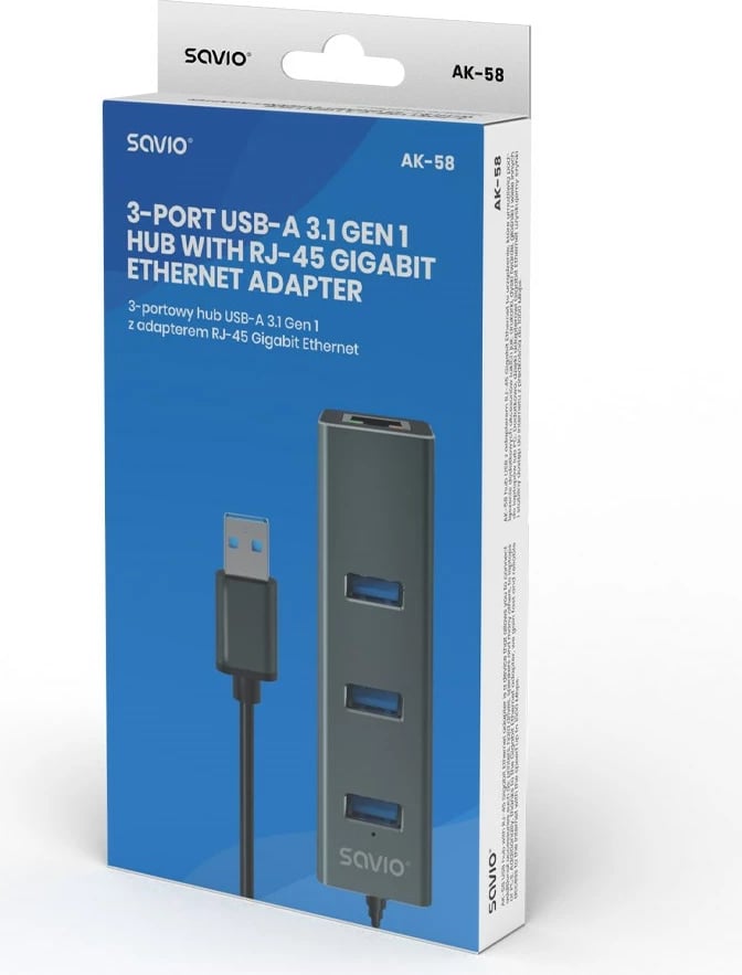 Hub Savio AK-57 USB-A - 3 x USB-A, 5000 MB/s, hiri