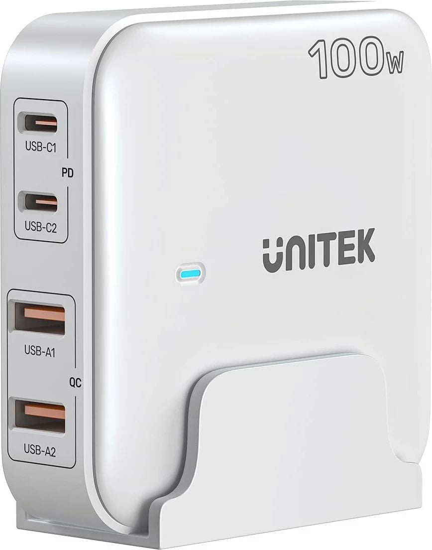 Karikues tavoline Unitek GaN 100W 2xUSB-A 2xUSB-C, bardhë