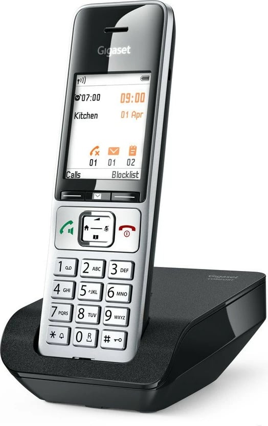 Telefon pa tel Gigaset COMFORT 500, DECT, Speakerphone, 200 kontakte, ID thirrësit, Ngjyrë e zezë dhe argjendtë