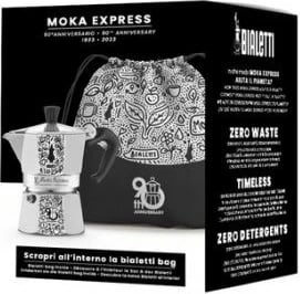 Kafjezja Bialetti Moka Express 90th Anniversary, 0.13 L, e Zezë, Argjendtë, e Bardhë