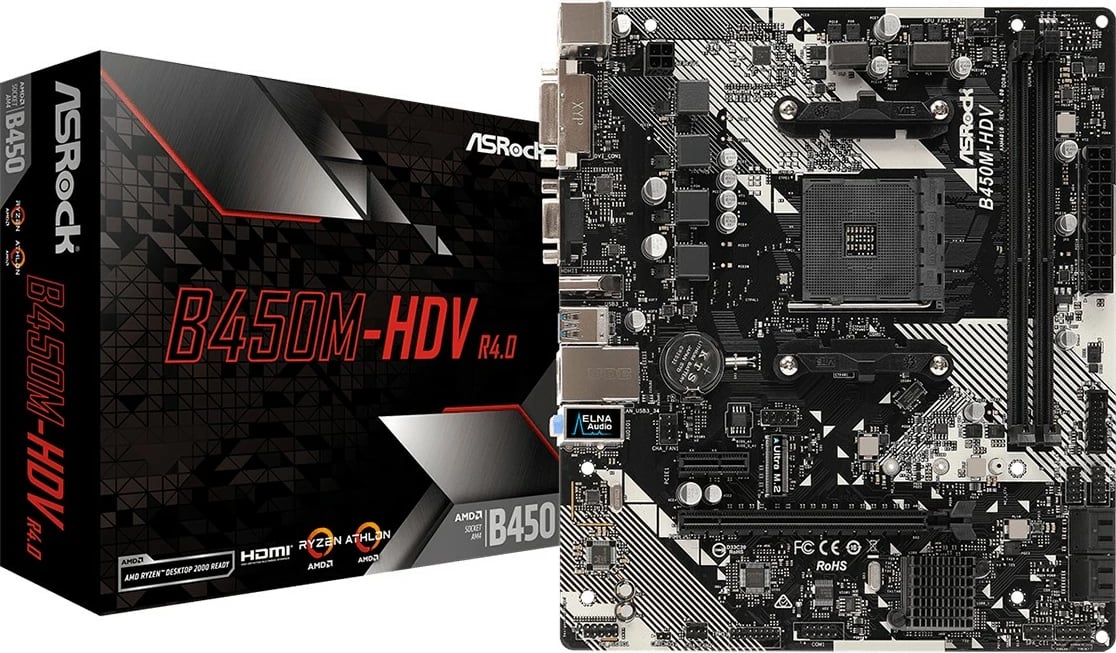 Pllakë amë ASRock B450M-HDV R4.0, Socket AM4, 32 GB, e zezë