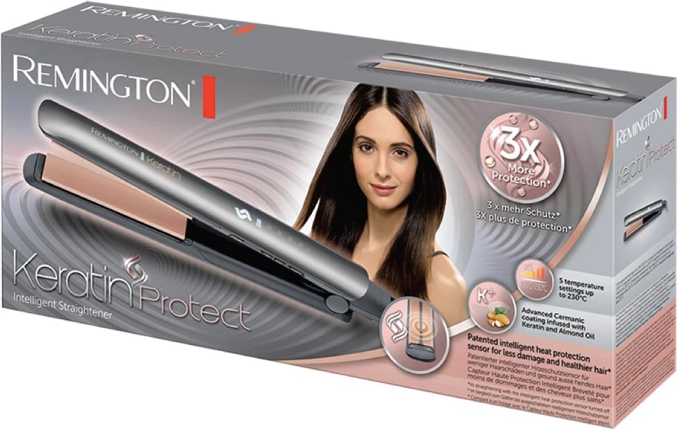 Drejtuese për flokë Remington Keratin Protect S 8598, e zezë/hiri