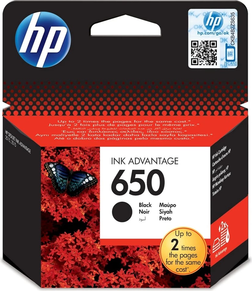 Ngjyrë origjinale HP 650 për printer HP, e zezë