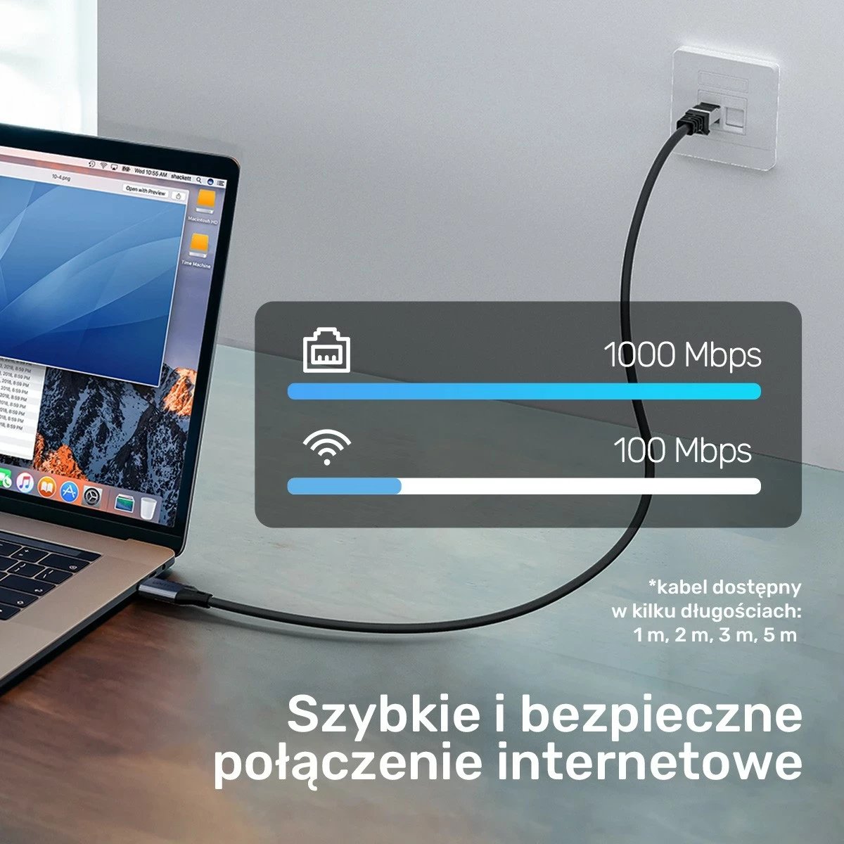 Kabllo  Ethernet Unitek USB C RJ-45 LAN, 2m, e zezë