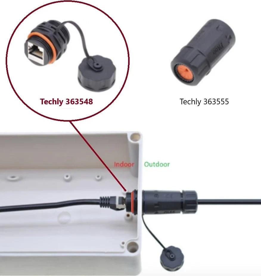 Lidhës Techly 363548 RJ45 Cat6a i mbrojtur, me mundësi mbrojtje IP68, ngjyrë e zezë