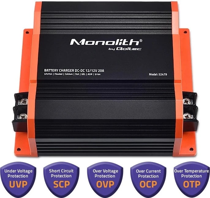 Karikuesi Qoltec 52479 Monolith për bateritë LiFePO4 AGM 12V | 20A | 250W