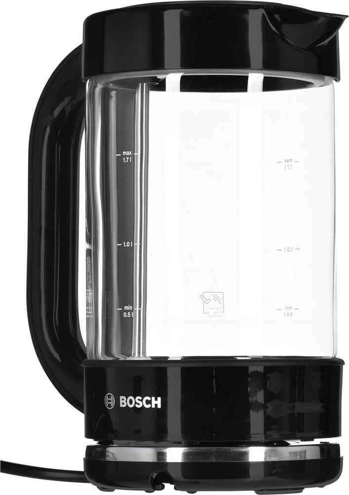 Vluese uji Bosch TWK70B03, 1.7 L, 2400 W, e zezë / transparente 