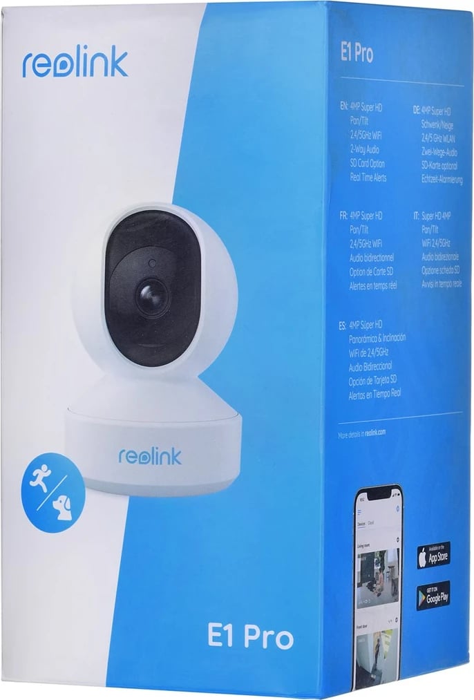 Kamerë Reolink E1 Pro-V2 Media tech, 4MP, Wi-Fi, 12m, e bardhë