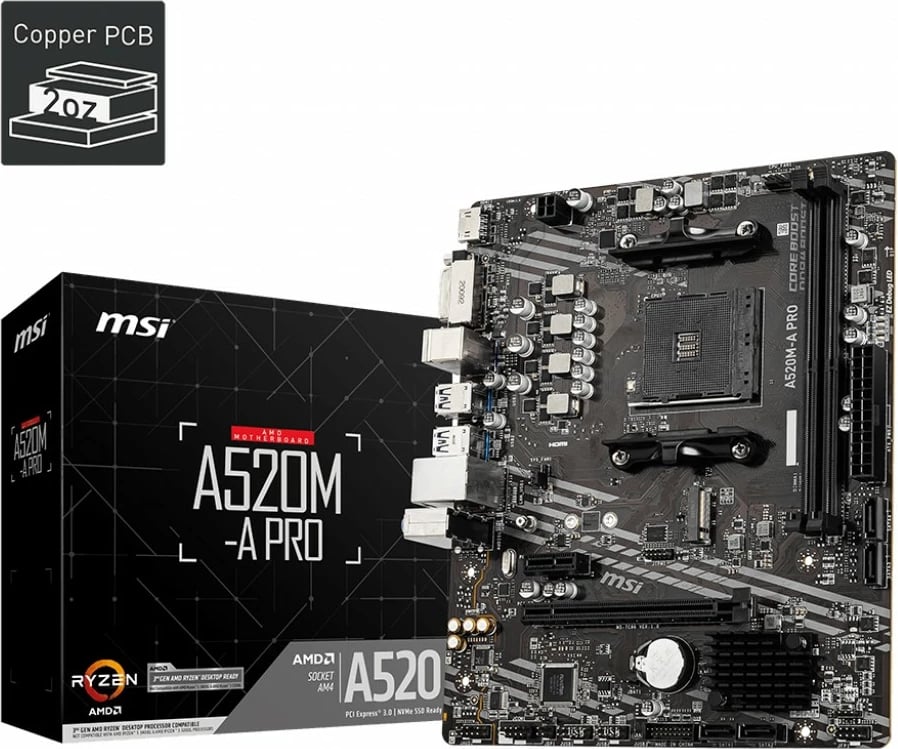 Pllakë amë MSI A520M-A PRO, Socket AM4, 64 GB, micro ATX