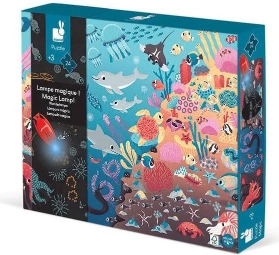 Puzzle Janod Ocean me mini-lampë UV, 24 elemente