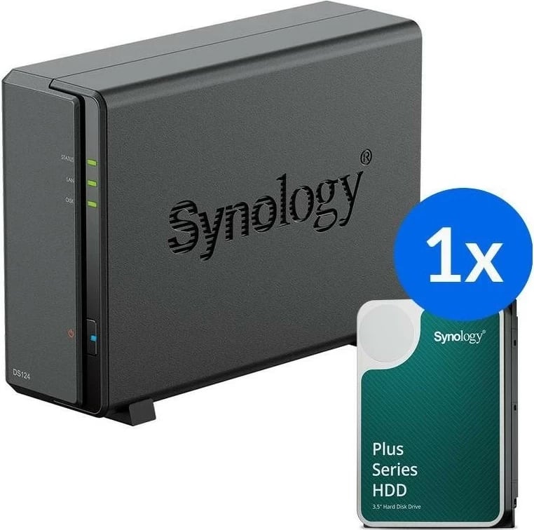 NAS Synology DS124, 12TB, freestanding, 1GB RAM, i zi