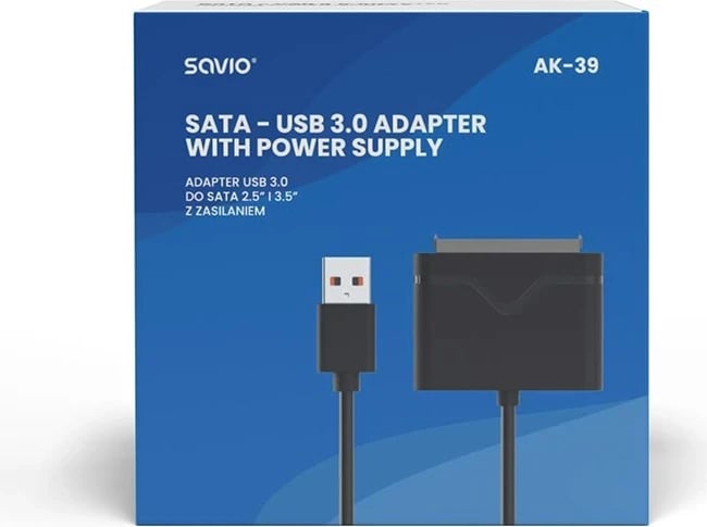 Adapter USB 3.0 në SATA III SAVIO AK-39, me furnizim me energji, Ngjyrë e zezë