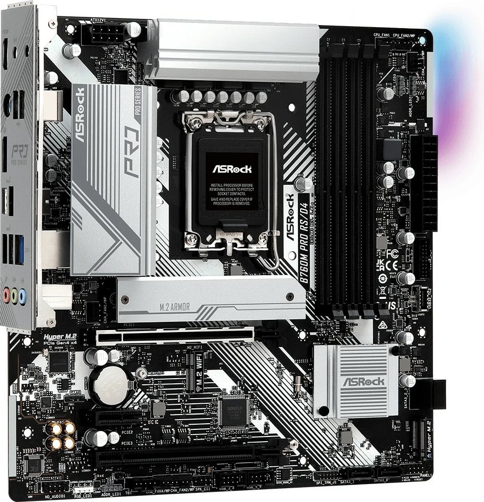 Pllakë amë ASRock B760M PRO RS/D4, Intel, LGA 1700, DDR4-SDRAM, 128 GB, micro ATX