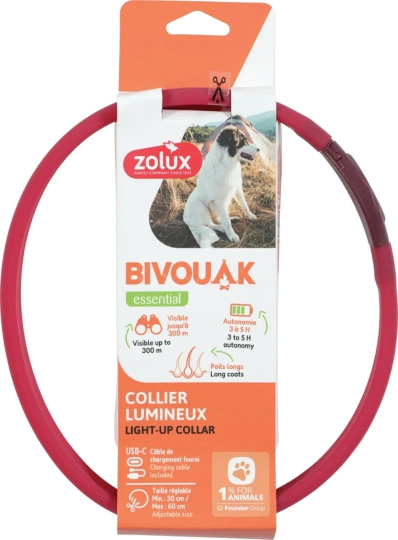 Qafore qeni ZOLUX BIVOUAK LED, Silikon, 30-60 cm, Kuqe