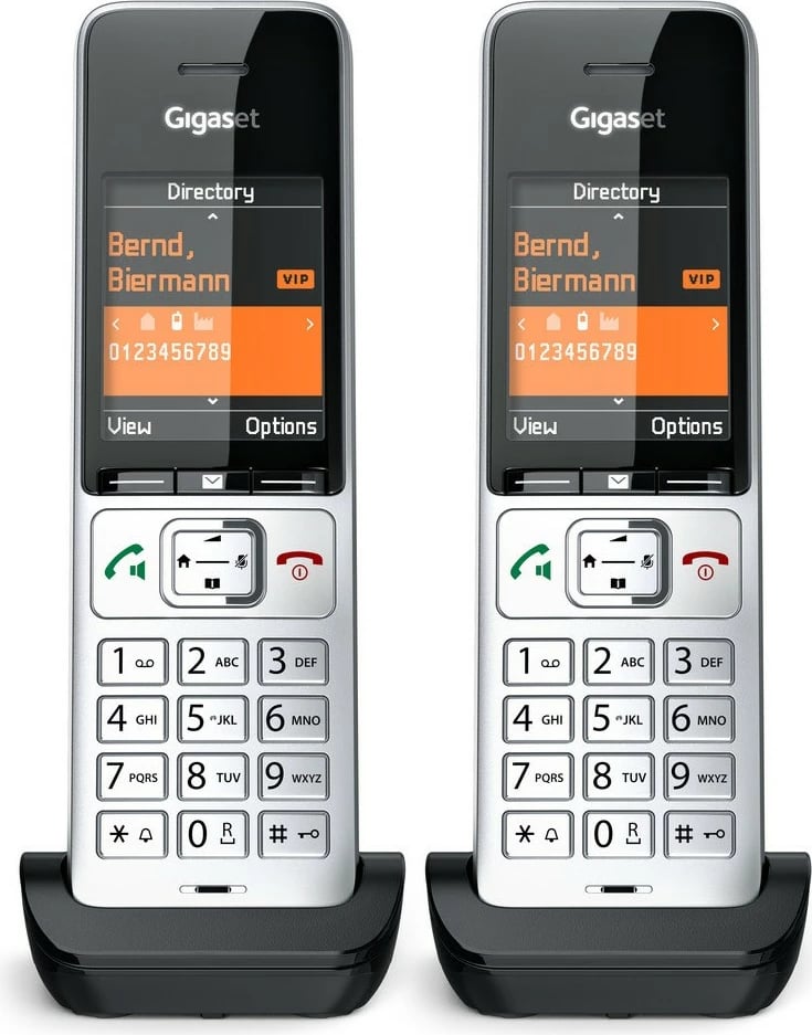 Telefon Gigaset COMFORT 500HX duo, Analog/DECT, Mbështjellës me kabllo, ID thirrës, 200 kontakte, Zi, Argjendtë