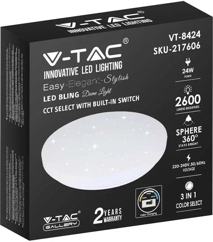 Plafond V-TAC VT-8424 24W LED IP20 CCT fi.350 3000-6400K e bardhë