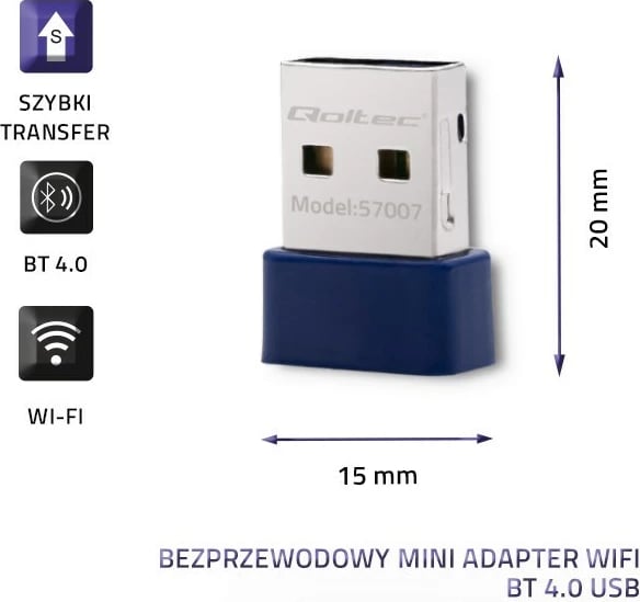 Adapter WiFi USB Bluetooth Qoltec 57007, Wireless, Navy