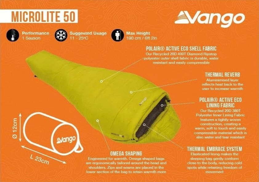 Thes gjumi Vango Microlite 50, Poliester, Lime