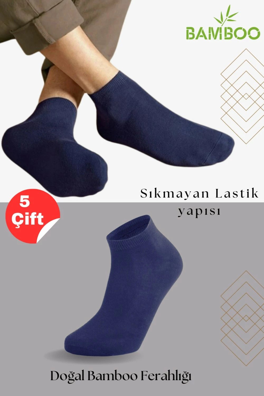 Çorape për meshkuj Kral Socks, model i shkurtër, blu e errët, set 5 copë