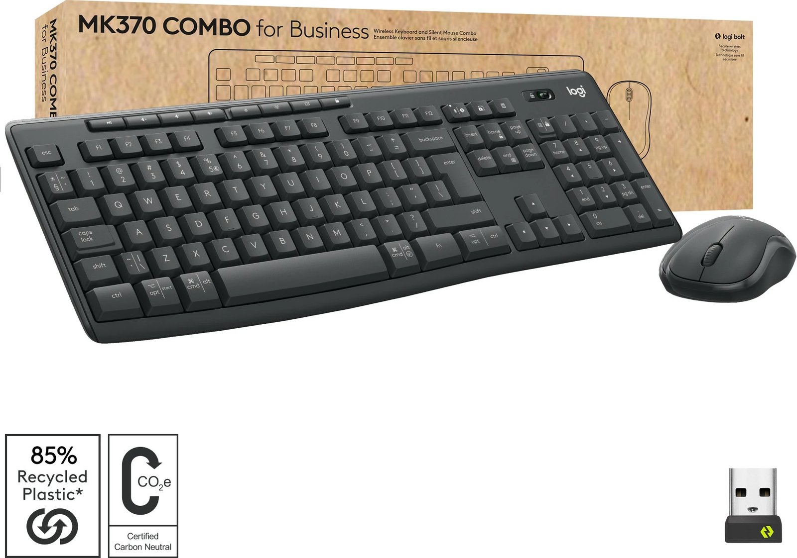 Kombo Logitech MK370 për Biznes, Pa kabllo, RF Wireless + Bluetooth, Membranë, QWERTZ, Grafit, Maus i përfshirë