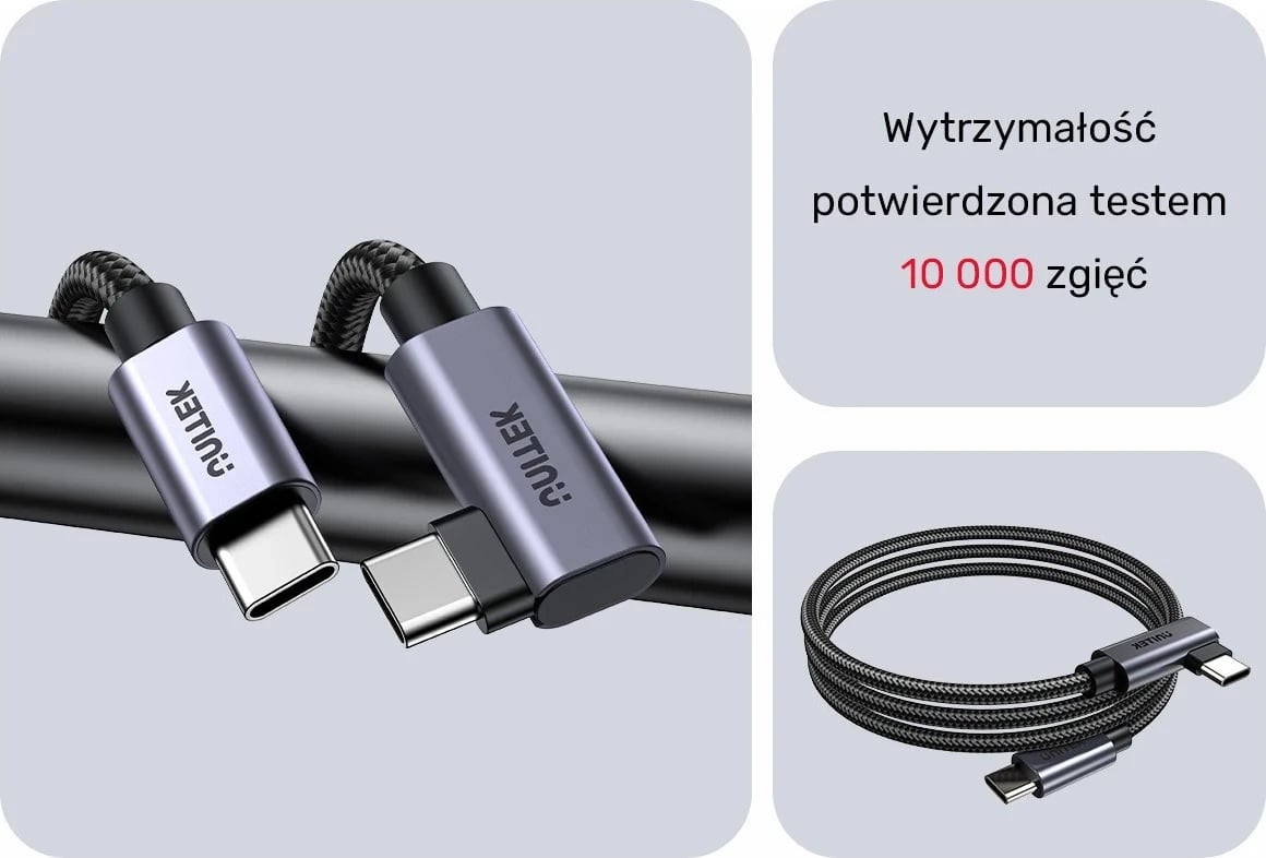 Kabllo Unitek USB-C këndore 90° PD100W 2m, ngjyrë zi-hiri