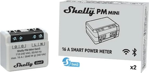 Smart switch Shelly PM Mini Gen3, 1P, Wireless, 20 dBmW, Gri