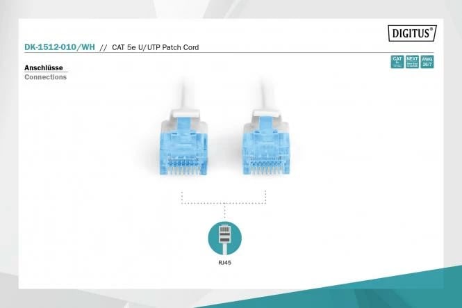 U-UTP Patch Cord 1m CAT 5e, e bardhë