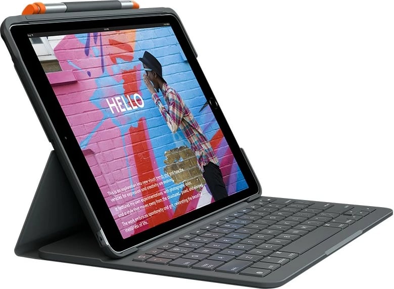 Mbështjellës me tastierë Logitech Slim Folio për iPad (7th, 8th, & 9th generation), QWERTZ, Gjermanisht, Grafit