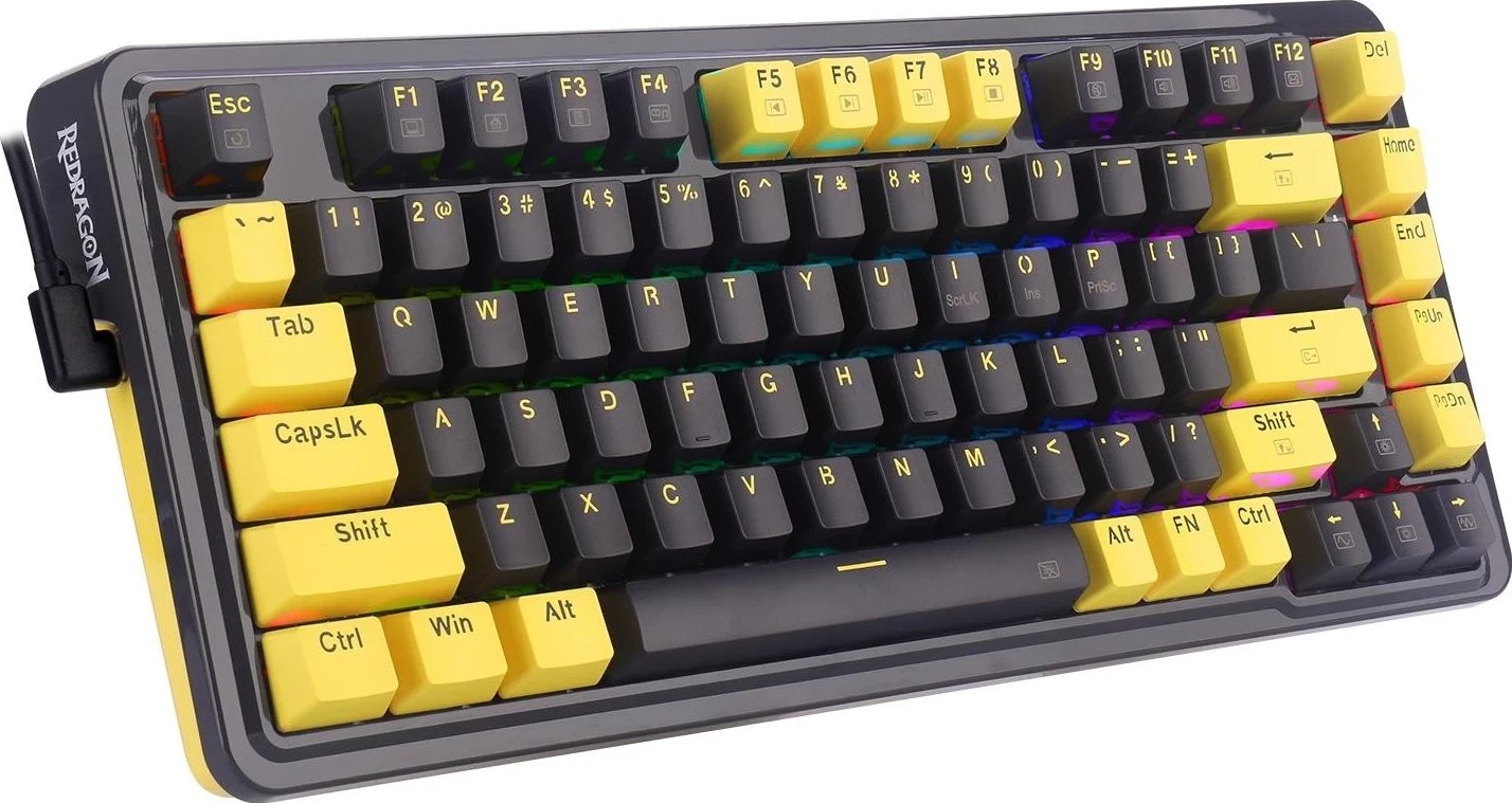 Tastierë mekanike Redragon K649PY-RGB, RGB, 82 taste, e zezë-verdhë