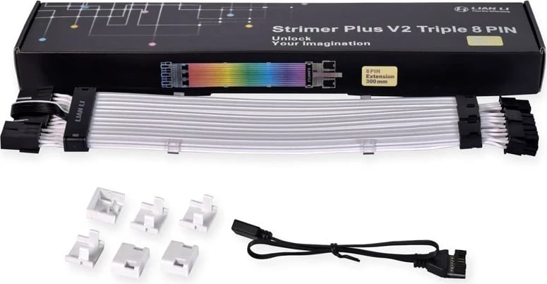 Kabllo VGA RGB Lian Li Strimer Plus V2, Triple 8-Pin, e bardhë e zi