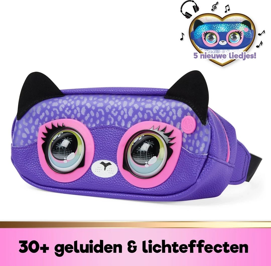 Çantë SPIN MASTER Purse Pets Savannah Spotlight, lodër interaktive dhe çantë crossbody, ngjyrë vjollcë