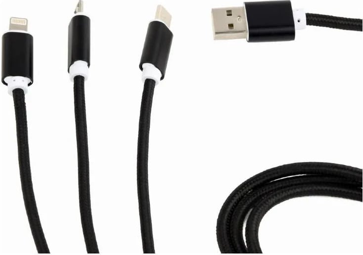 Kabulli Gembird USB 3në1 (Lightning, microUSB, USB-C) 1.0m, ngjyrë e zezë